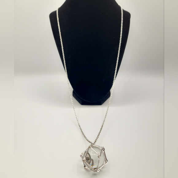 Long Silver Chain Necklace with Crystal Ball Pendant - Picture 2 of 8